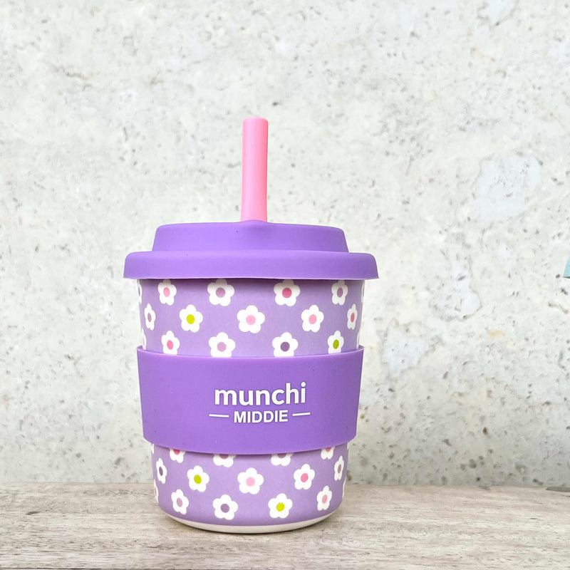 Flower Middie Single Cup (8oz/240ml) Pink Straw Included