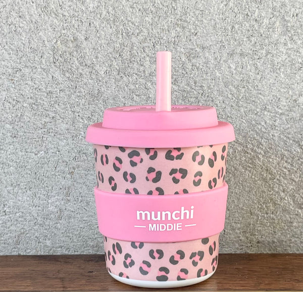 Leopard Print Middie Single Cup (8oz/240ml) Light Pink Straw Included