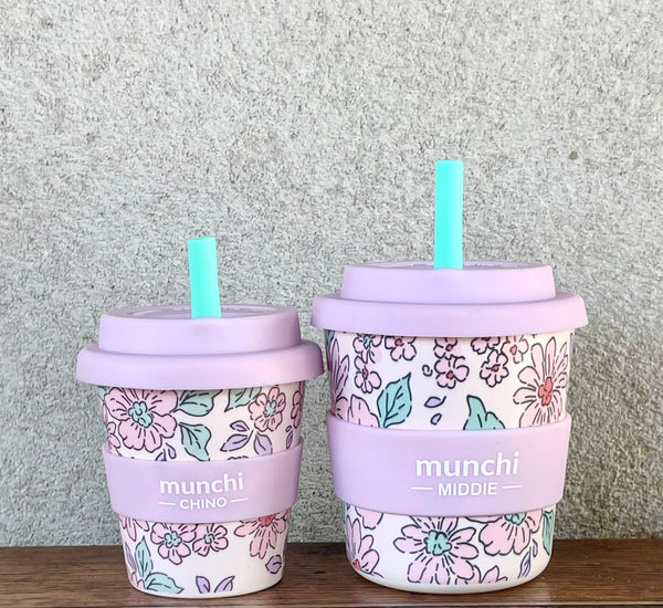 Lily Middie and Babychino Cup Bundle - Mauve Lid/Aqua Straw