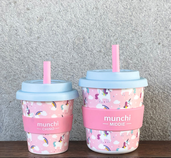 Unicorn Middie and Babychino Cup Bundle - Pink Straws Included