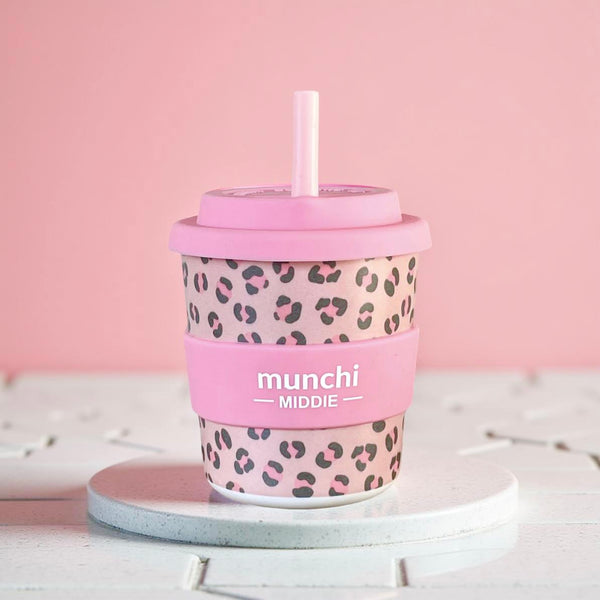 SECONDS SALE! Leopard Print Middie Single Cup (8oz/240ml) Light Pink Straw Included