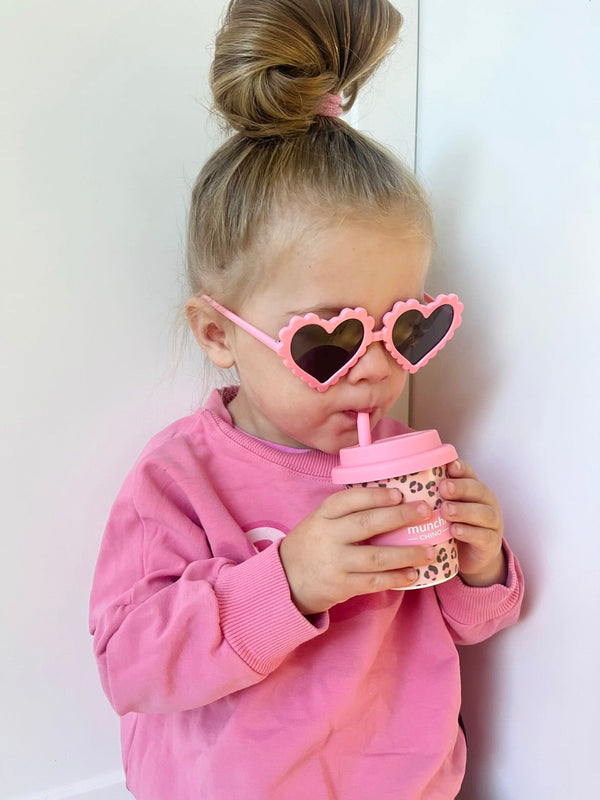 Leopard Print Middie and Babychino Cup Bundle - Light Pink Straw