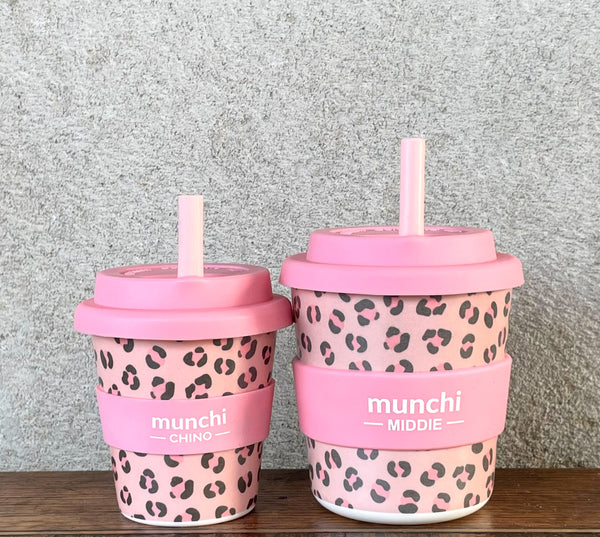 Leopard Print Middie and Babychino Cup Bundle - Light Pink Straw