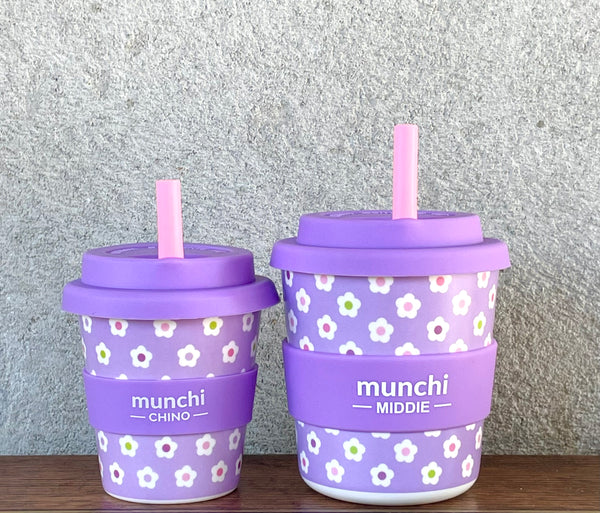Flower Middie and Babychino Cup Bundle - Pink Straws Included