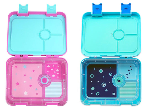 munchi kids bento lunch box - blue dinosaur and pink unicorn designs  