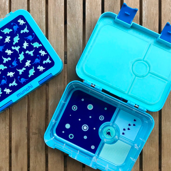 munchi kids bento lunch box - blue dinosaur design