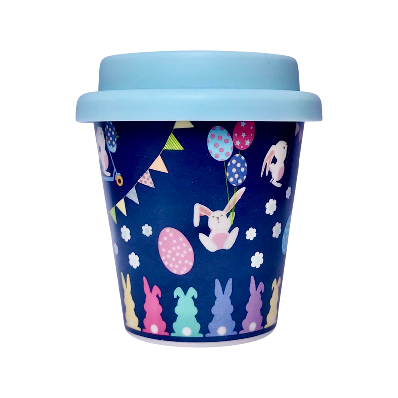 Easter Bunny blue babyccino cup with rabbits and balloons