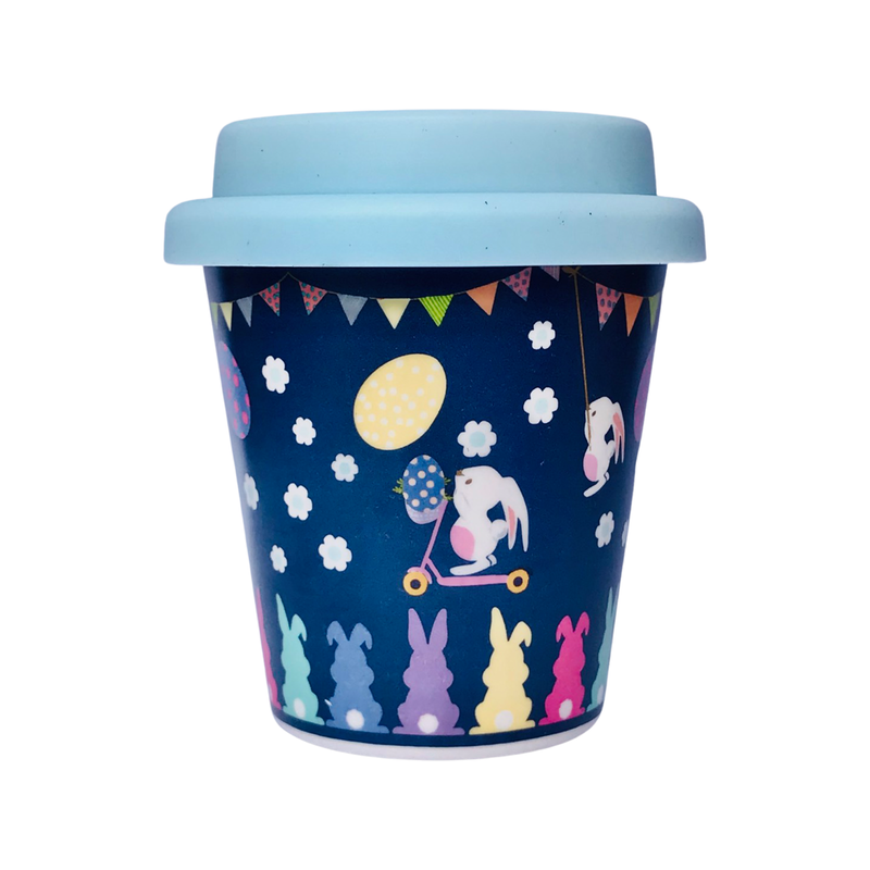 Easter Bunny blue babychino cup with rabbits and balloons